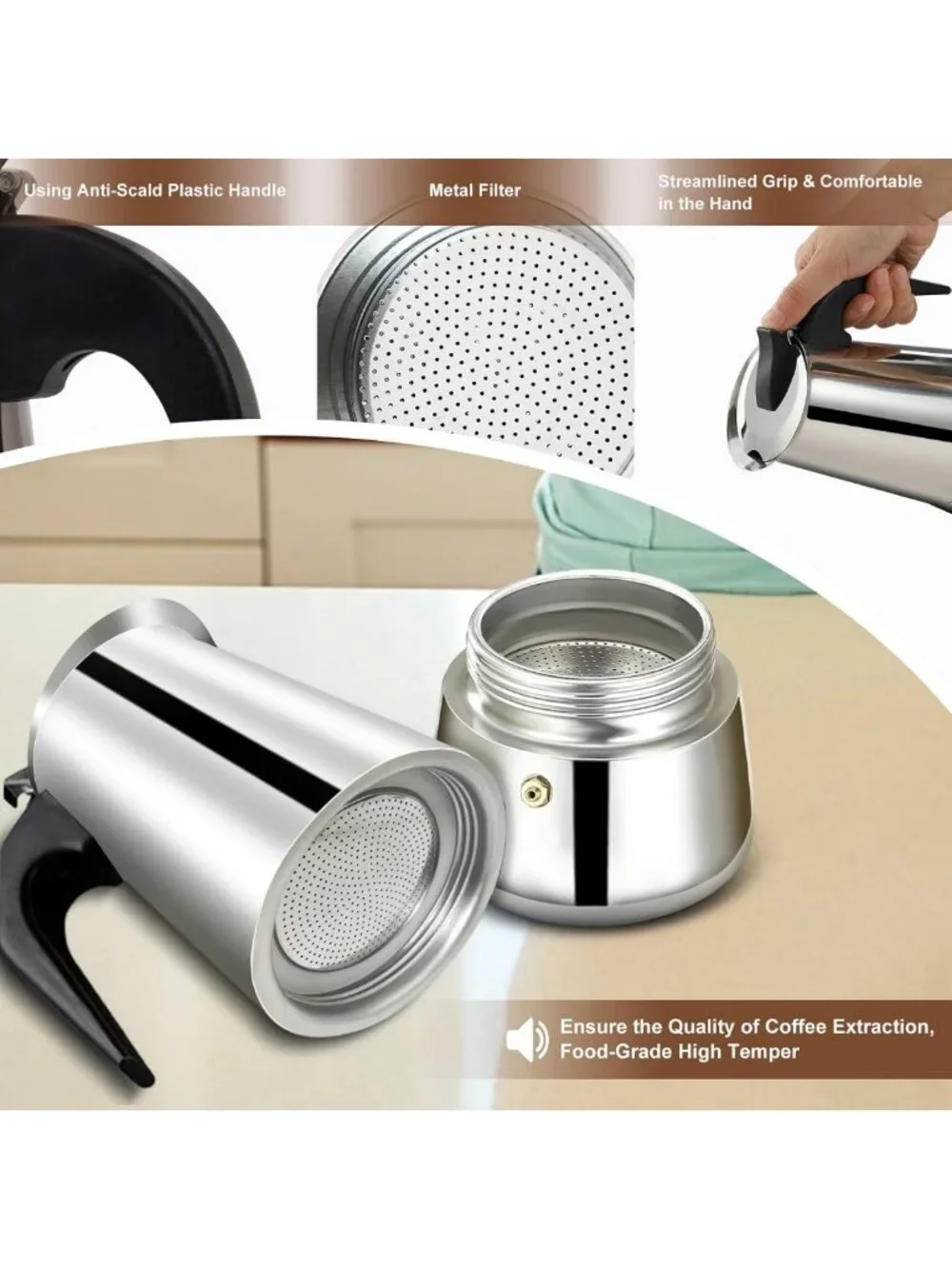Stainless Steel Moka Pot Espresso Maker - 4 Cup Stovetop Percolator for Home